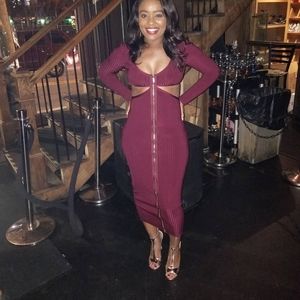 Med size House of CB sexy cut out burgundy dress